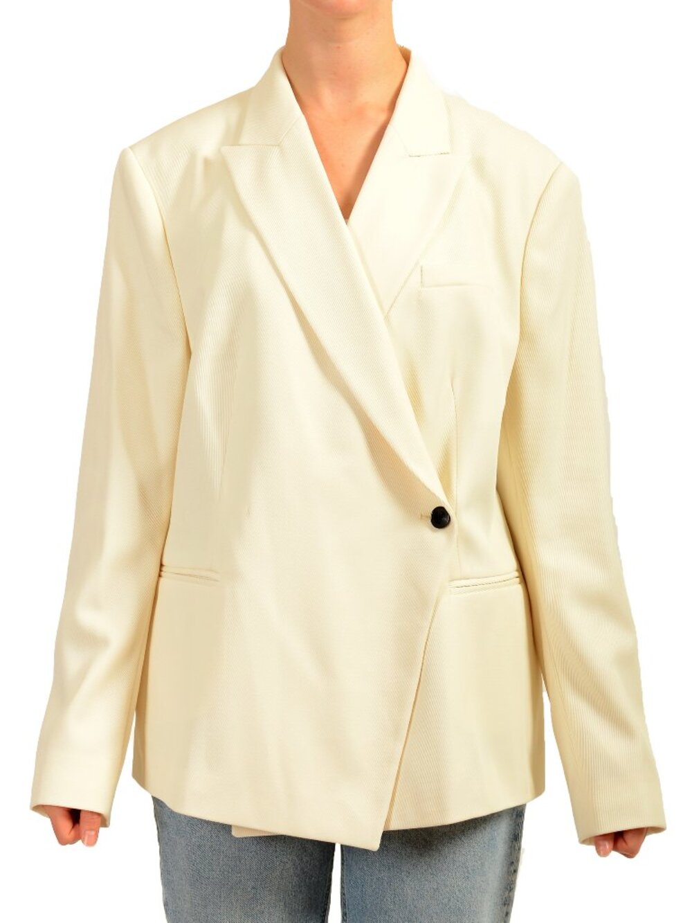 Hugo Boss Women's "Jia_DB1" Ivory Wool Double Breasted Blazer US 12 IT 48